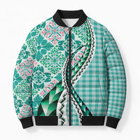 Aloha Vintage Palaka Floral Hawaiian Quilt Bomber Puffer Jacket Polu Motif - Polynesian Pride