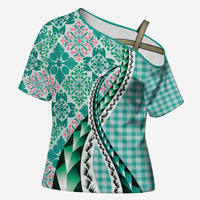 Aloha Vintage Palaka Floral Hawaiian Quilt Cross Shoulder Shirt Polu Motif - Polynesian Pride