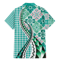 Aloha Vintage Palaka Floral Hawaiian Quilt Family Matching Mermaid Dress and Hawaiian Shirt Polu Motif - Polynesian Pride