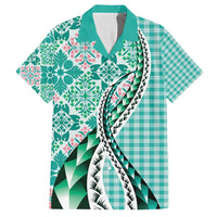 Aloha Vintage Palaka Floral Hawaiian Quilt Family Matching Short Sleeve Bodycon Dress and Hawaiian Shirt Polu Motif - Polynesian Pride