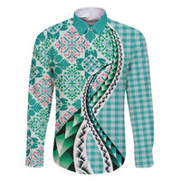 Aloha Vintage Palaka Floral Hawaiian Quilt Family Matching Short Sleeve Bodycon Dress and Hawaiian Shirt Polu Motif - Polynesian Pride