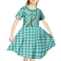 Aloha Vintage Palaka Floral Hawaiian Quilt Kid Short Sleeve Dress Polu Motif - Polynesian Pride