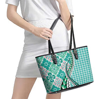 Aloha Vintage Palaka Floral Hawaiian Quilt Leather Tote Bag Polu Motif - Polynesian Pride