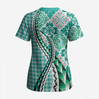 Aloha Vintage Palaka Floral Hawaiian Quilt Scrub Top Polu Motif LT9 - Polynesian Pride