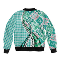 Aloha Vintage Palaka Floral Hawaiian Quilt Sleeve Zip Bomber Jacket Polu Motif - Polynesian Pride