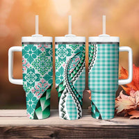 Aloha Vintage Palaka Floral Hawaiian Quilt Tumbler With Handle Polu Motif - Polynesian Pride