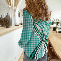 Aloha Vintage Palaka Floral Hawaiian Quilt Women Casual Shirt Polu Motif - Polynesian Pride