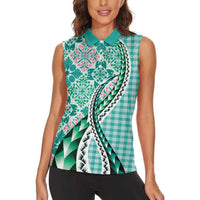 Aloha Vintage Palaka Floral Hawaiian Quilt Women Sleeveless Polo Shirt Polu Motif - Polynesian Pride