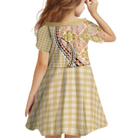 Aloha Vintage Palaka Floral Hawaiian Quilt Family Matching Off The Shoulder Long Sleeve Dress and Hawaiian Shirt Melemele Motif - Polynesian Pride