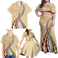 Aloha Vintage Palaka Floral Hawaiian Quilt Family Matching Off Shoulder Maxi Dress and Hawaiian Shirt Melemele Motif - Polynesian Pride