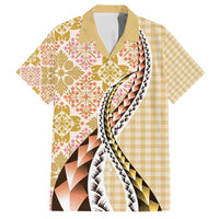 Aloha Vintage Palaka Floral Hawaiian Quilt Family Matching Off Shoulder Maxi Dress and Hawaiian Shirt Melemele Motif - Polynesian Pride