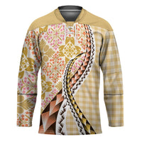 Aloha Vintage Palaka Floral Hawaiian Quilt Hockey Jersey Melemele Motif - Polynesian Pride