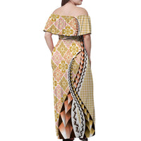 Aloha Vintage Palaka Floral Hawaiian Quilt Off Shoulder Maxi Dress Melemele Motif - Polynesian Pride