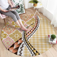 Aloha Vintage Palaka Floral Hawaiian Quilt Round Carpet Melemele Motif - Polynesian Pride