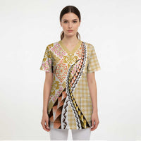 Aloha Vintage Palaka Floral Hawaiian Quilt Scrub Top Melemele Motif - Polynesian Pride