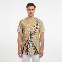 Aloha Vintage Palaka Floral Hawaiian Quilt Scrub Top Melemele Motif - Polynesian Pride