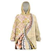 Aloha Vintage Palaka Floral Hawaiian Quilt Wearable Blanket Hoodie Melemele Motif - Polynesian Pride