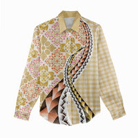 Aloha Vintage Palaka Floral Hawaiian Quilt Women Casual Shirt Melemele Motif - Polynesian Pride