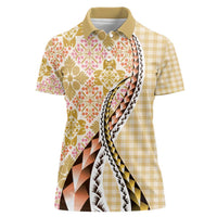 Aloha Vintage Palaka Floral Hawaiian Quilt Women Polo Shirt Melemele Motif - Polynesian Pride