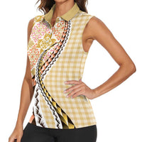Aloha Vintage Palaka Floral Hawaiian Quilt Women Sleeveless Polo Shirt Melemele Motif - Polynesian Pride
