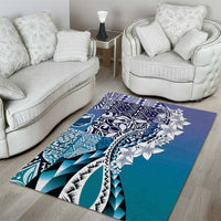 Aloha Vintage Plumeria Hawaiian Tapa Pattern Area Rug Blue Hawaiian Tapa Pattern - Polynesian Pride