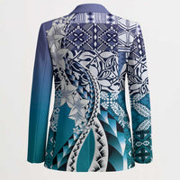 Aloha Vintage Plumeria Hawaiian Tapa Pattern Blazer Blue Hawaiian Tapa Pattern - Polynesian Pride