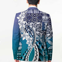 Aloha Vintage Plumeria Hawaiian Tapa Pattern Blazer Blue Hawaiian Tapa Pattern - Polynesian Pride