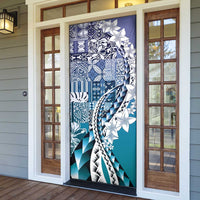 Aloha Vintage Plumeria Hawaiian Tapa Pattern Door Cover Blue Hawaiian Tapa Pattern - Polynesian Pride