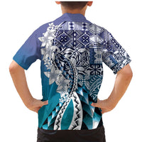 Aloha Vintage Plumeria Hawaiian Tapa Pattern Family Matching Mermaid Dress and Hawaiian Shirt Blue Hawaiian Tapa Pattern - Polynesian Pride