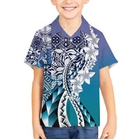 Aloha Vintage Plumeria Hawaiian Tapa Pattern Family Matching Puletasi and Hawaiian Shirt Blue Hawaiian Tapa Pattern - Polynesian Pride