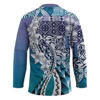 Aloha Vintage Plumeria Hawaiian Tapa Pattern Hockey Jersey Blue Hawaiian Tapa Pattern - Polynesian Pride