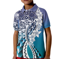 Aloha Vintage Plumeria Hawaiian Tapa Pattern Kid Polo Shirt Blue Hawaiian Tapa Pattern - Polynesian Pride