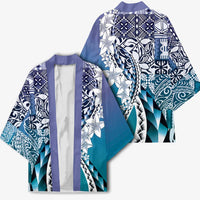 Aloha Vintage Plumeria Hawaiian Tapa Pattern Kimono Blue Hawaiian Tapa Pattern - Polynesian Pride