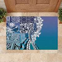 Aloha Vintage Plumeria Hawaiian Tapa Pattern Rubber Doormat Blue Hawaiian Tapa Pattern LT9 Blue - Polynesian Pride