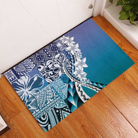 Aloha Vintage Plumeria Hawaiian Tapa Pattern Rubber Doormat Blue Hawaiian Tapa Pattern LT9 - Polynesian Pride
