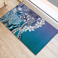 Aloha Vintage Plumeria Hawaiian Tapa Pattern Rubber Doormat Blue Hawaiian Tapa Pattern LT9 - Polynesian Pride