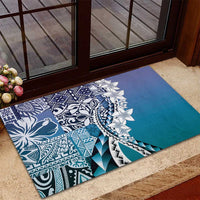 Aloha Vintage Plumeria Hawaiian Tapa Pattern Rubber Doormat Blue Hawaiian Tapa Pattern LT9 - Polynesian Pride