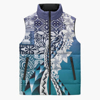 Aloha Vintage Plumeria Hawaiian Tapa Pattern Sleeveless Puffer Jacket Blue Hawaiian Tapa Pattern LT9 Unisex Blue - Polynesian Pride