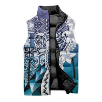 Aloha Vintage Plumeria Hawaiian Tapa Pattern Sleeveless Puffer Jacket Blue Hawaiian Tapa Pattern LT9 - Polynesian Pride