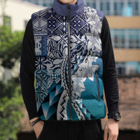 Aloha Vintage Plumeria Hawaiian Tapa Pattern Sleeveless Puffer Jacket Blue Hawaiian Tapa Pattern LT9 - Polynesian Pride