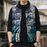 Aloha Vintage Plumeria Hawaiian Tapa Pattern Sleeveless Puffer Jacket Blue Hawaiian Tapa Pattern LT9 - Polynesian Pride