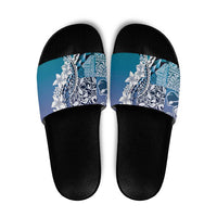 Aloha Vintage Plumeria Hawaiian Tapa Pattern Slide Sandals Blue Hawaiian Tapa Pattern LT9 Blue - Polynesian Pride