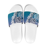 Aloha Vintage Plumeria Hawaiian Tapa Pattern Slide Sandals Blue Hawaiian Tapa Pattern LT9 Blue - Polynesian Pride