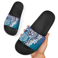 Aloha Vintage Plumeria Hawaiian Tapa Pattern Slide Sandals Blue Hawaiian Tapa Pattern LT9 - Polynesian Pride