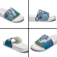 Aloha Vintage Plumeria Hawaiian Tapa Pattern Slide Sandals Blue Hawaiian Tapa Pattern LT9 - Polynesian Pride