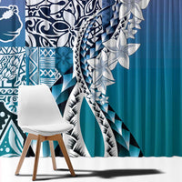 Aloha Vintage Plumeria Hawaiian Tapa Pattern Window Curtain Blue Hawaiian Tapa Pattern - Polynesian Pride