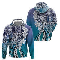 Aloha Vintage Plumeria Hawaiian Tapa Pattern Zip Hoodie Blue Hawaiian Tapa Pattern - Polynesian Pride