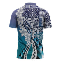 Aloha Vintage Plumeria Hawaiian Tapa Pattern Zipper Polo Shirt Blue Hawaiian Tapa Pattern - Polynesian Pride
