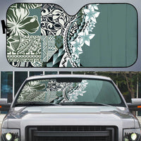 Aloha Vintage Plumeria Hawaiian Tapa Pattern Auto Sun Shade Dark Turquoise Hawaiian Tapa Pattern LT9 Turquoise - Polynesian Pride