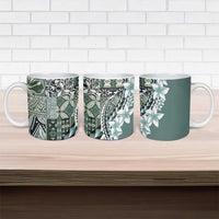 Aloha Vintage Plumeria Hawaiian Tapa Pattern Ceramic Mug Dark Turquoise Hawaiian Tapa Pattern - Polynesian Pride